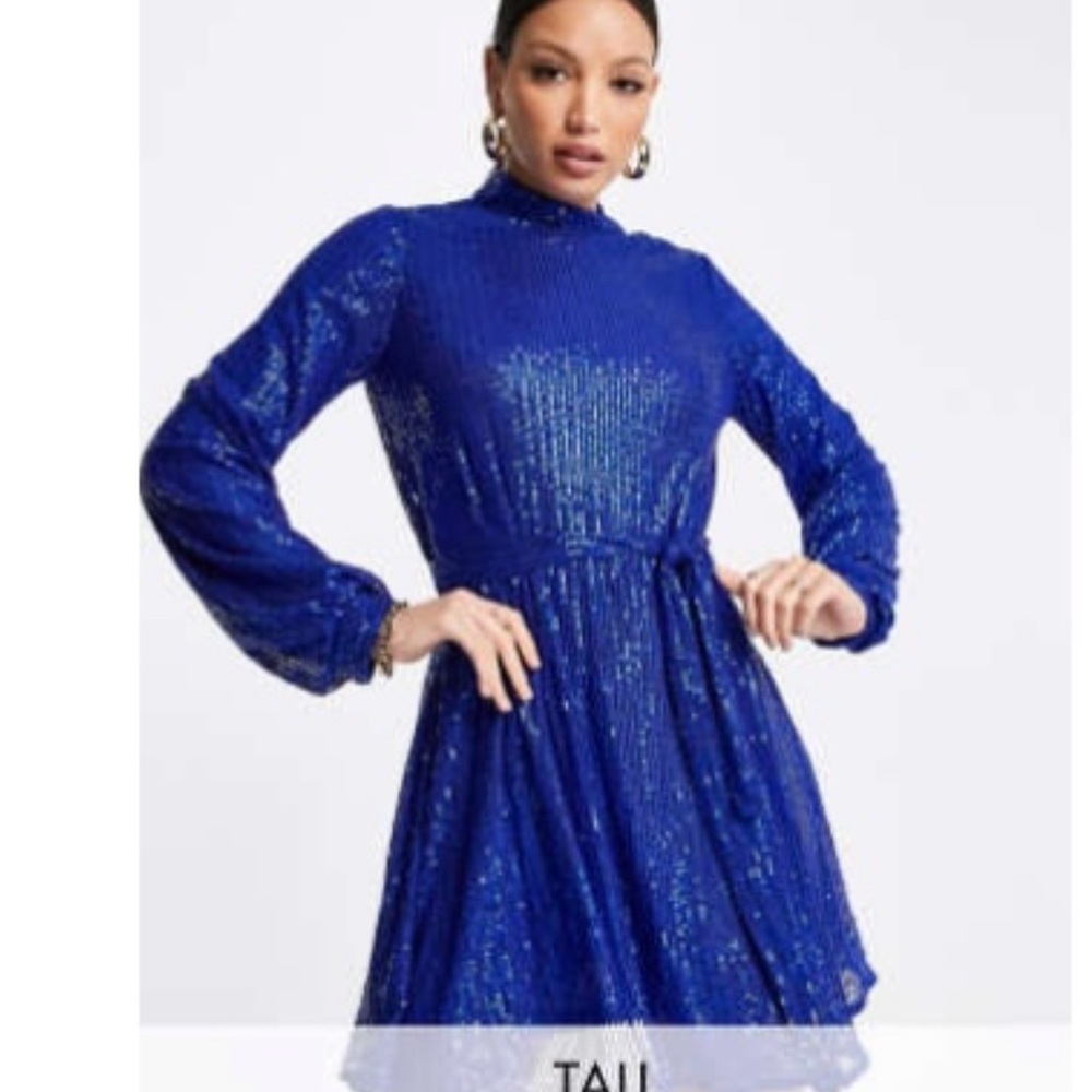 ASOS Royal Blue Sequin Long Sleeve Dress